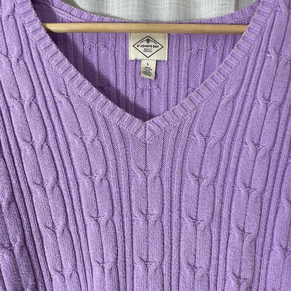 St. Johns Bay Cotton Lavender V-Neck Sweater Size L - Picture 3 of 6